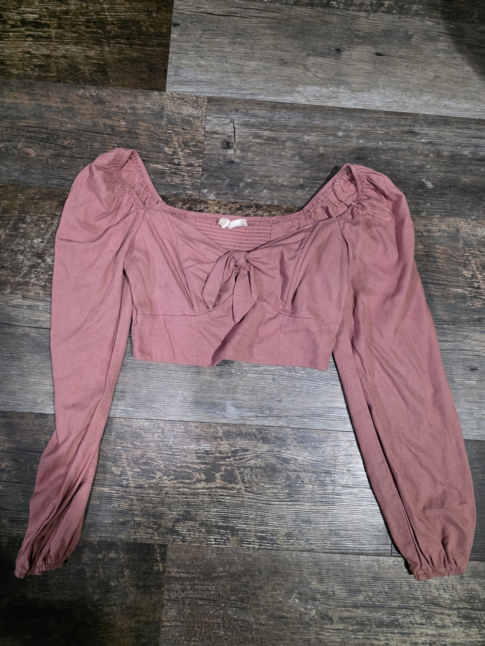 Altar'd State Rose Mauve Long-Sleeve Tie-Front Crop Top